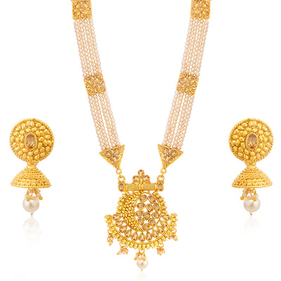 Sukkhi Classic Gold Plated Pearl Long Haram Necklace Set For Women