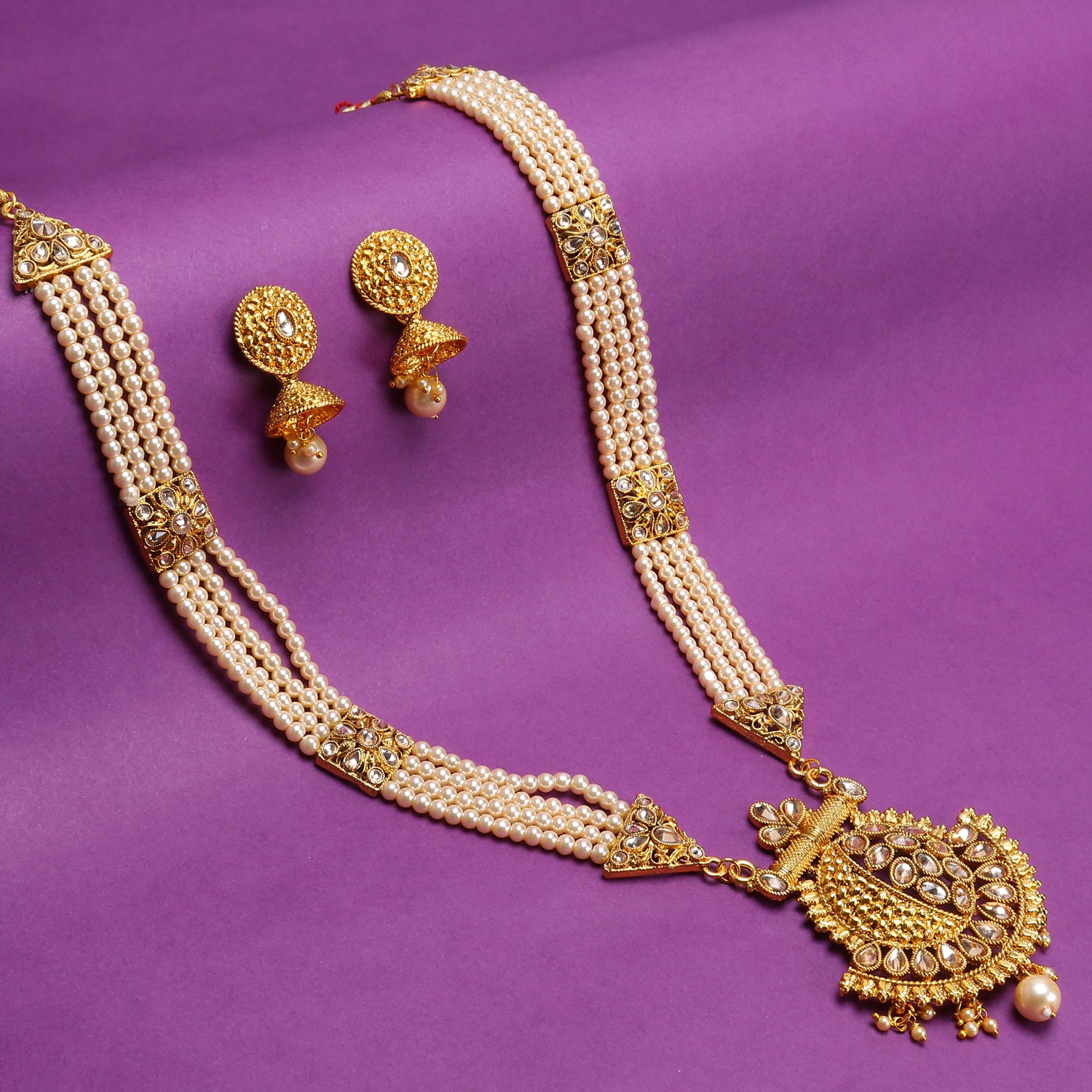 Sukkhi Classic Gold Plated Pearl Long Haram Necklace Set For Women