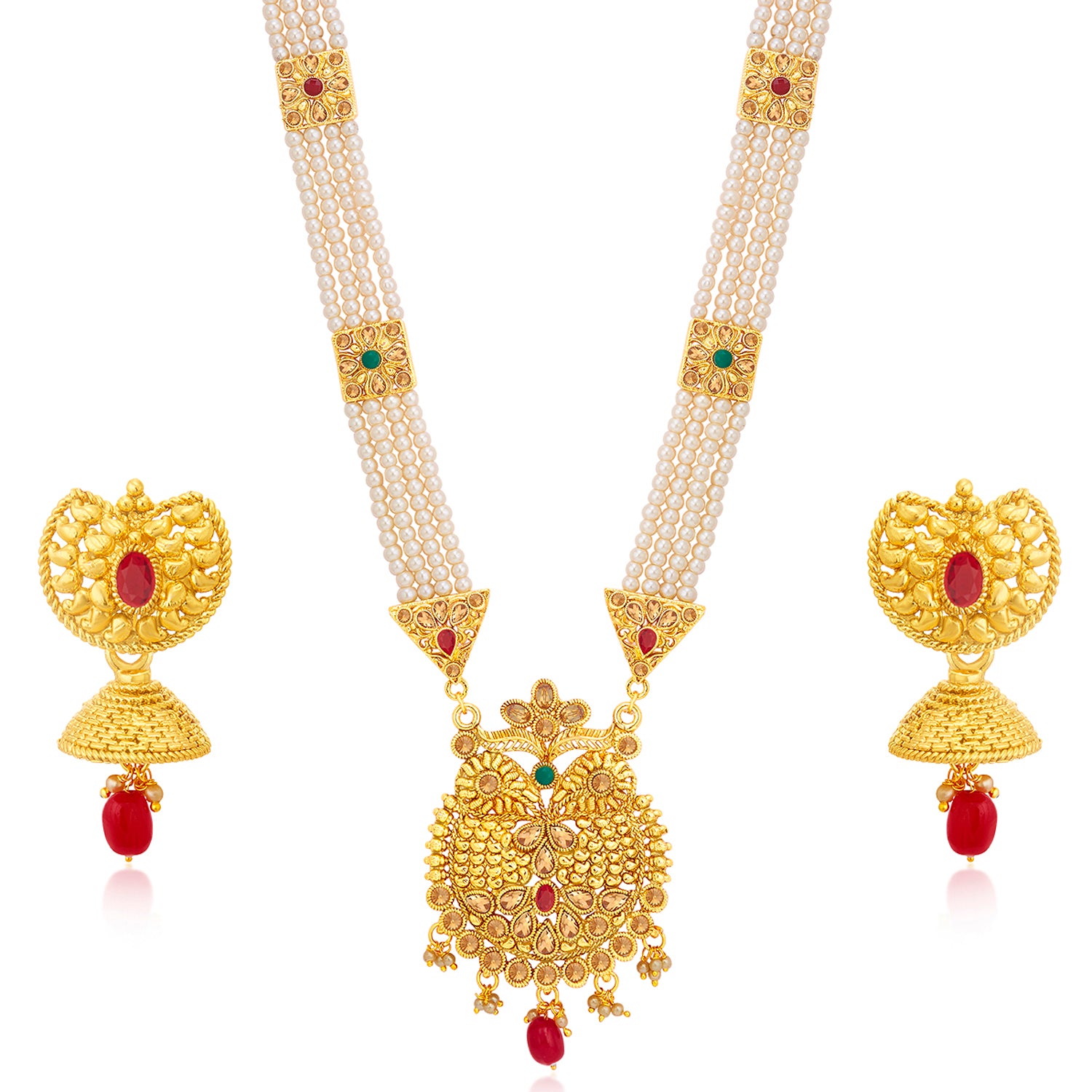 Sukkhi Dazzling Gold Plated Pearl Long Haram Necklace Set For Women