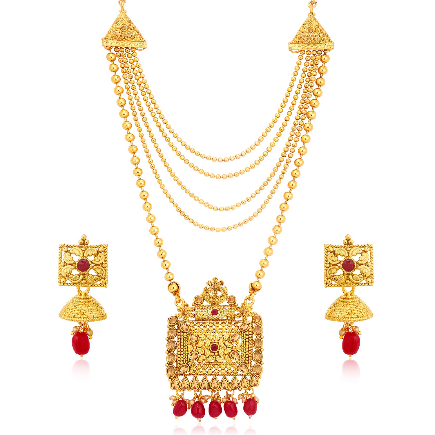 Sukkhi Floral LCT Gold Plated Long Haram Necklace Set For Women