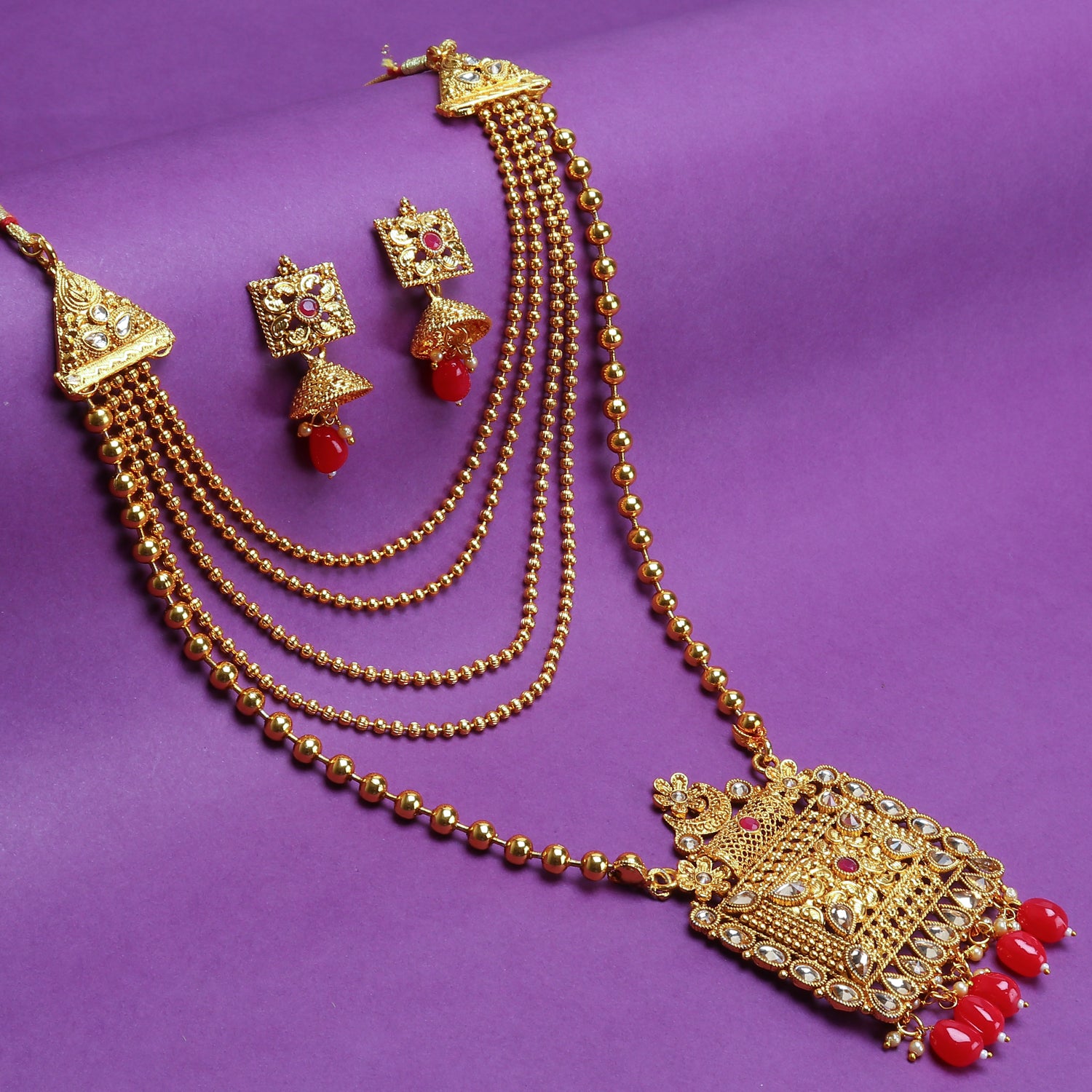 Sukkhi Floral LCT Gold Plated Long Haram Necklace Set For Women