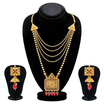 Sukkhi Floral LCT Gold Plated Long Haram Necklace Set For Women