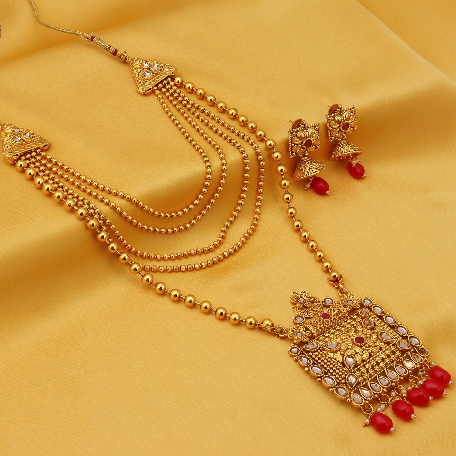 Sukkhi Floral LCT Gold Plated Long Haram Necklace Set For Women