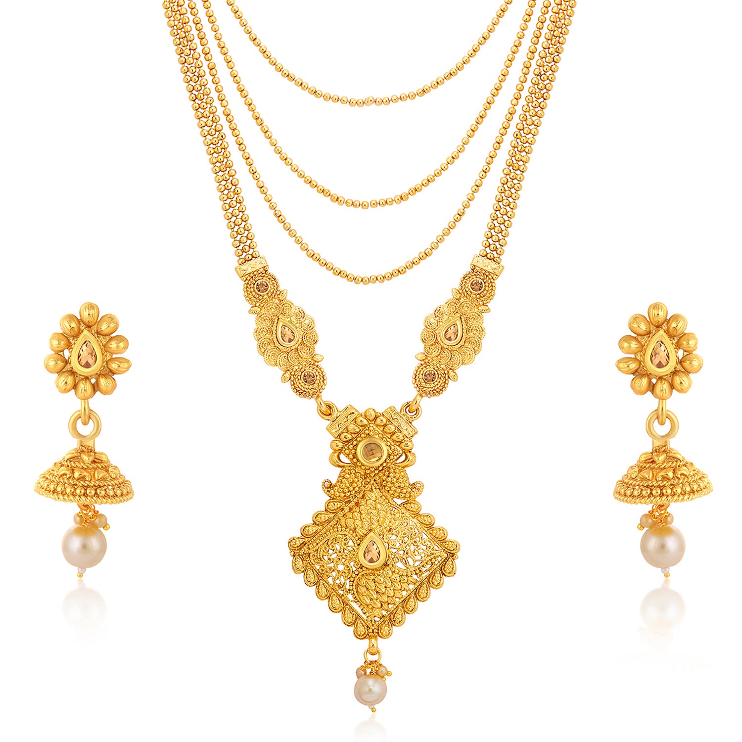 Sukkhi Lovely Gold Plated Pearl Long Haram Necklace Set For Women