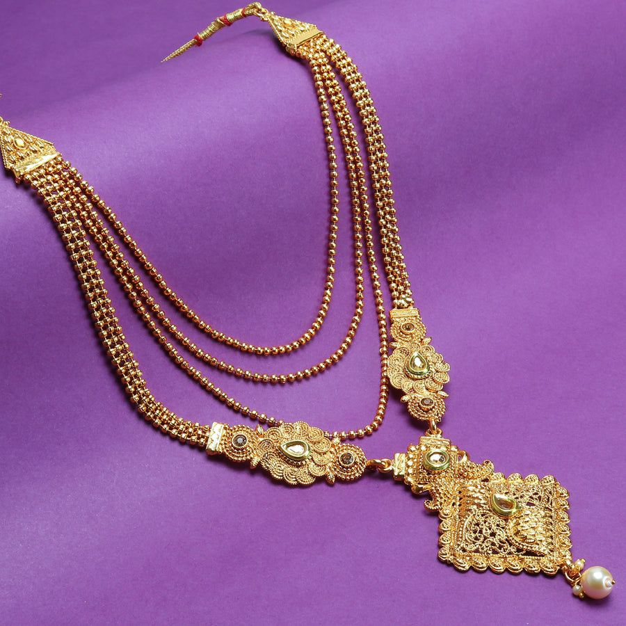 Sukkhi Lovely Gold Plated Pearl Long Haram Necklace Set For Women