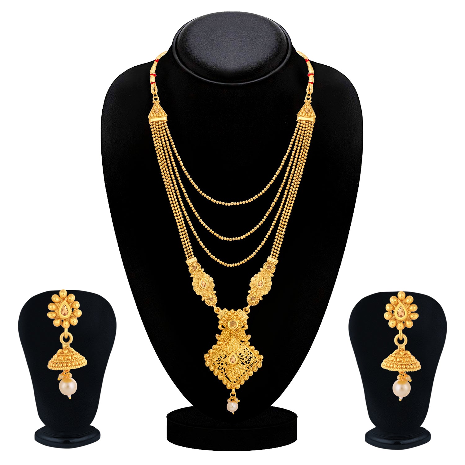 Sukkhi Lovely Gold Plated Pearl Long Haram Necklace Set For Women