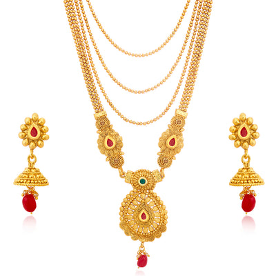 Sukkhi Classic Gold Plated Long Haram Necklace Set For Women