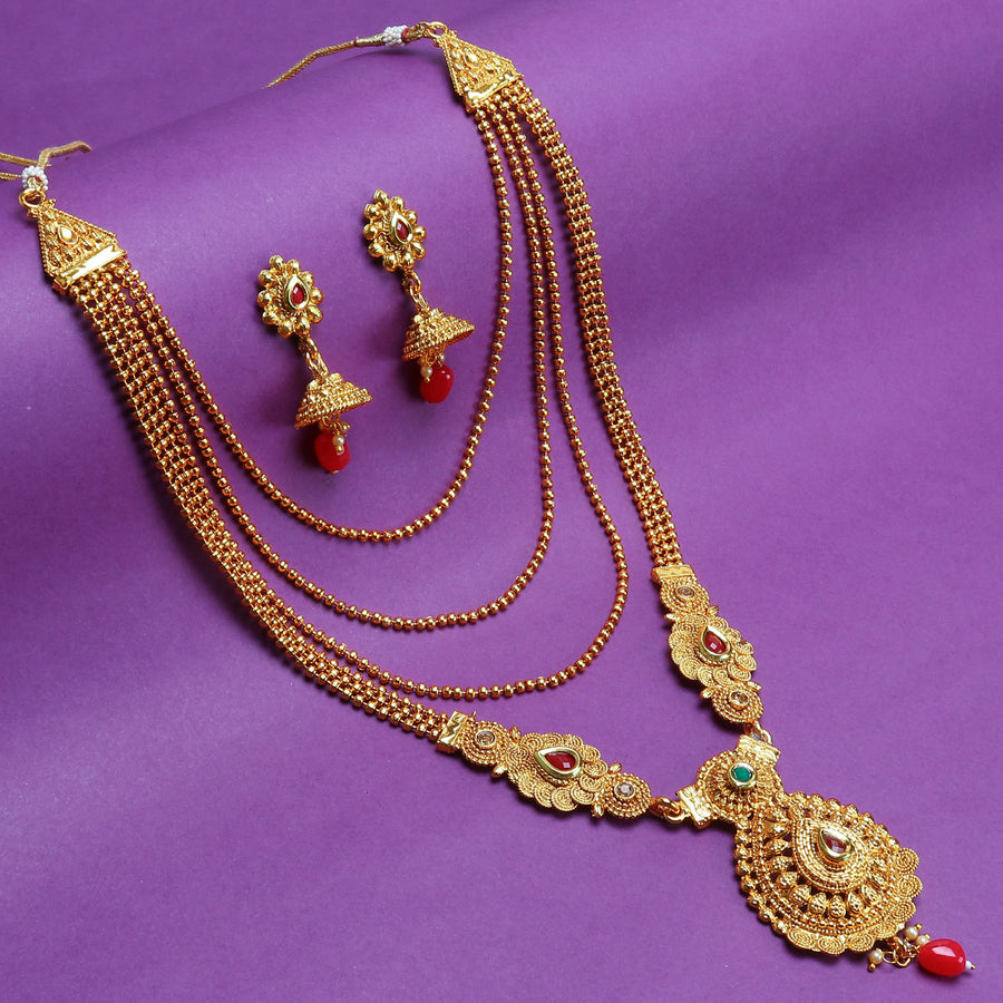 Sukkhi Classic Gold Plated Long Haram Necklace Set For Women