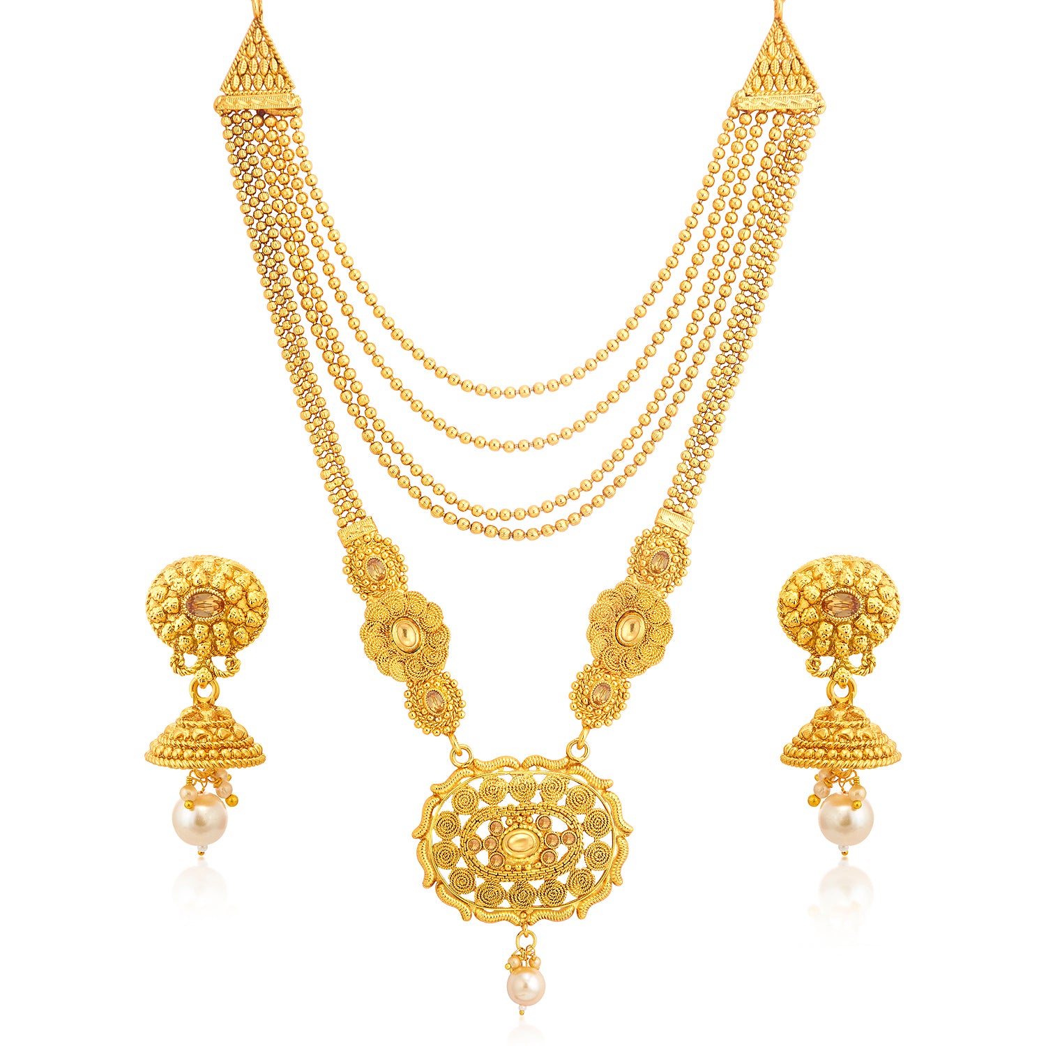 Sukkhi Lovely Gold Plated Pearl Long Haram Necklace Set For Women
