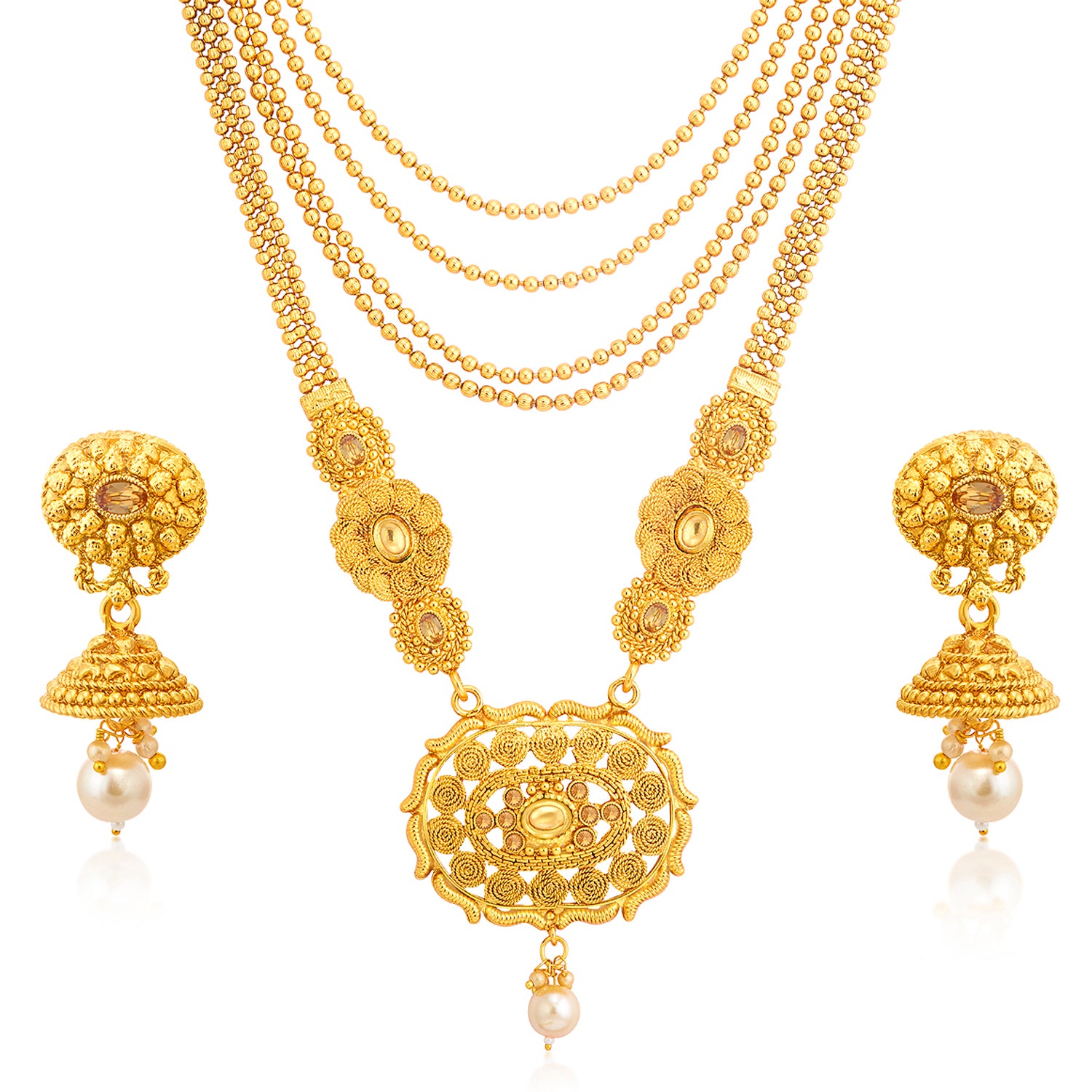 Sukkhi Lovely Gold Plated Pearl Long Haram Necklace Set For Women