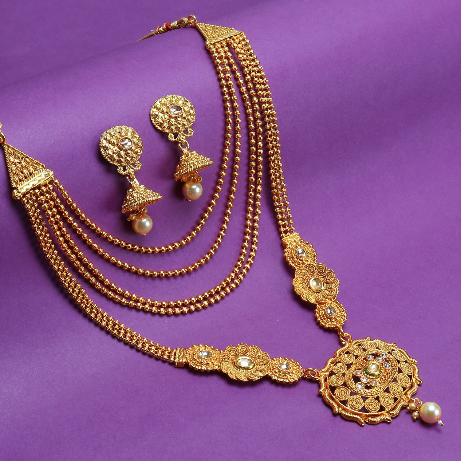 Sukkhi Lovely Gold Plated Pearl Long Haram Necklace Set For Women