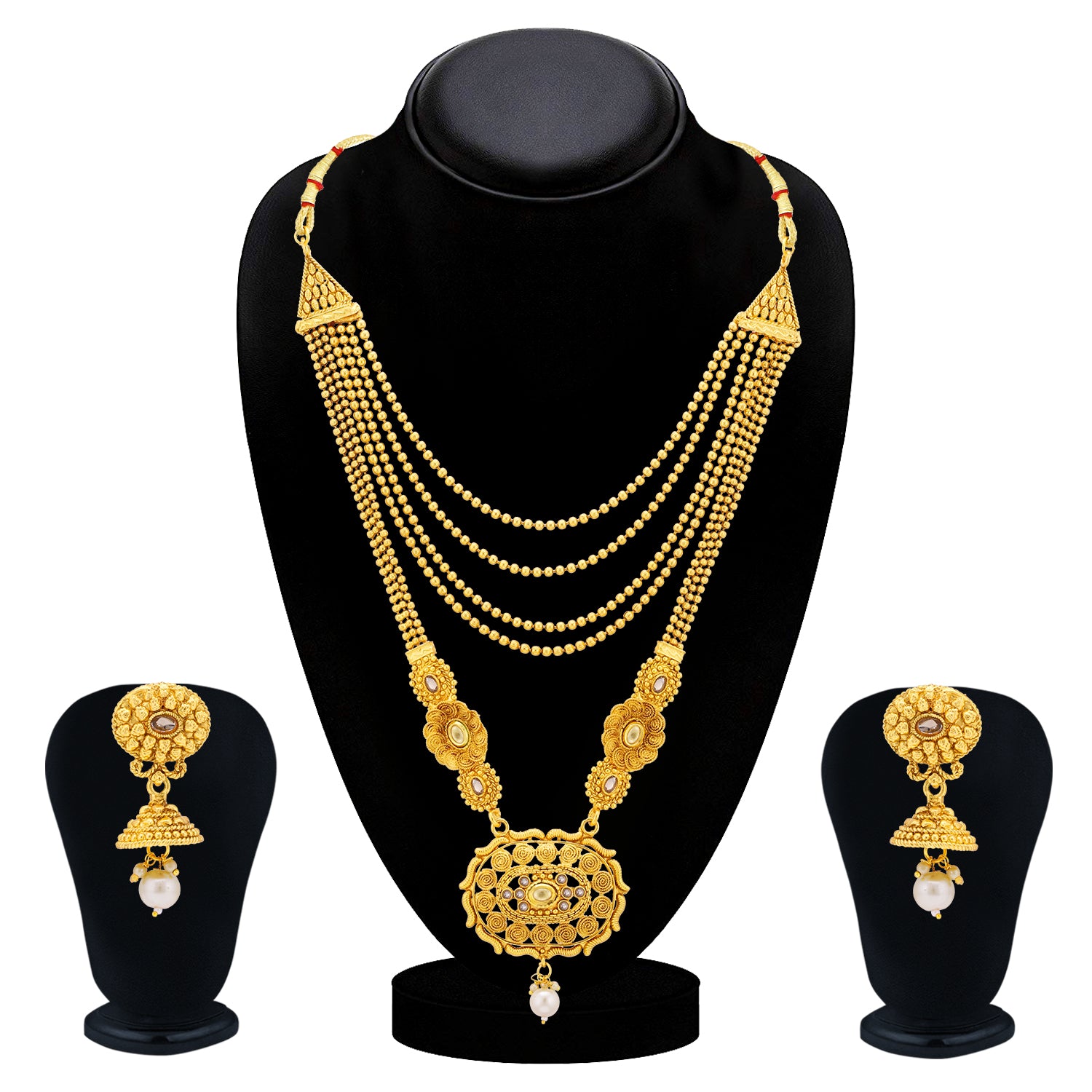 Sukkhi Lovely Gold Plated Pearl Long Haram Necklace Set For Women