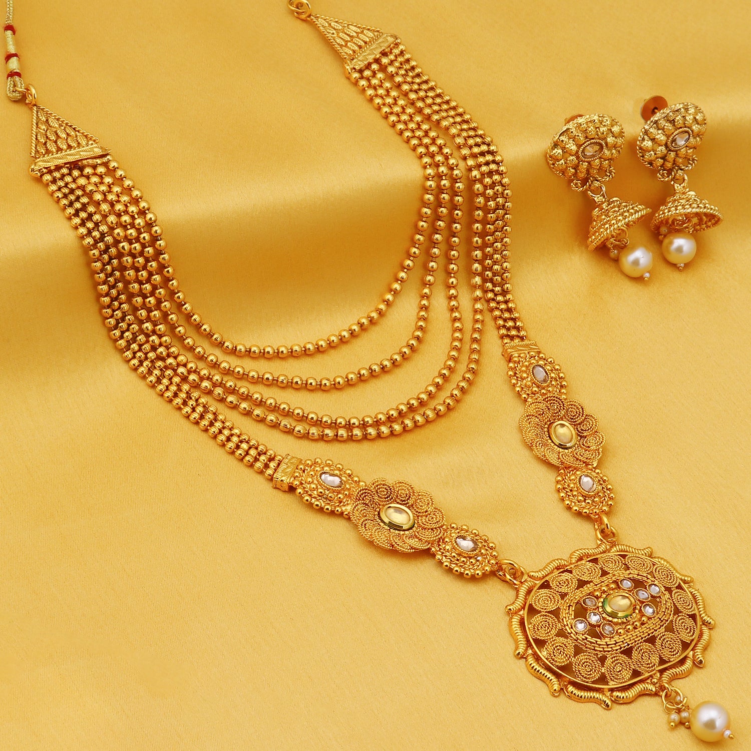 Sukkhi Lovely Gold Plated Pearl Long Haram Necklace Set For Women