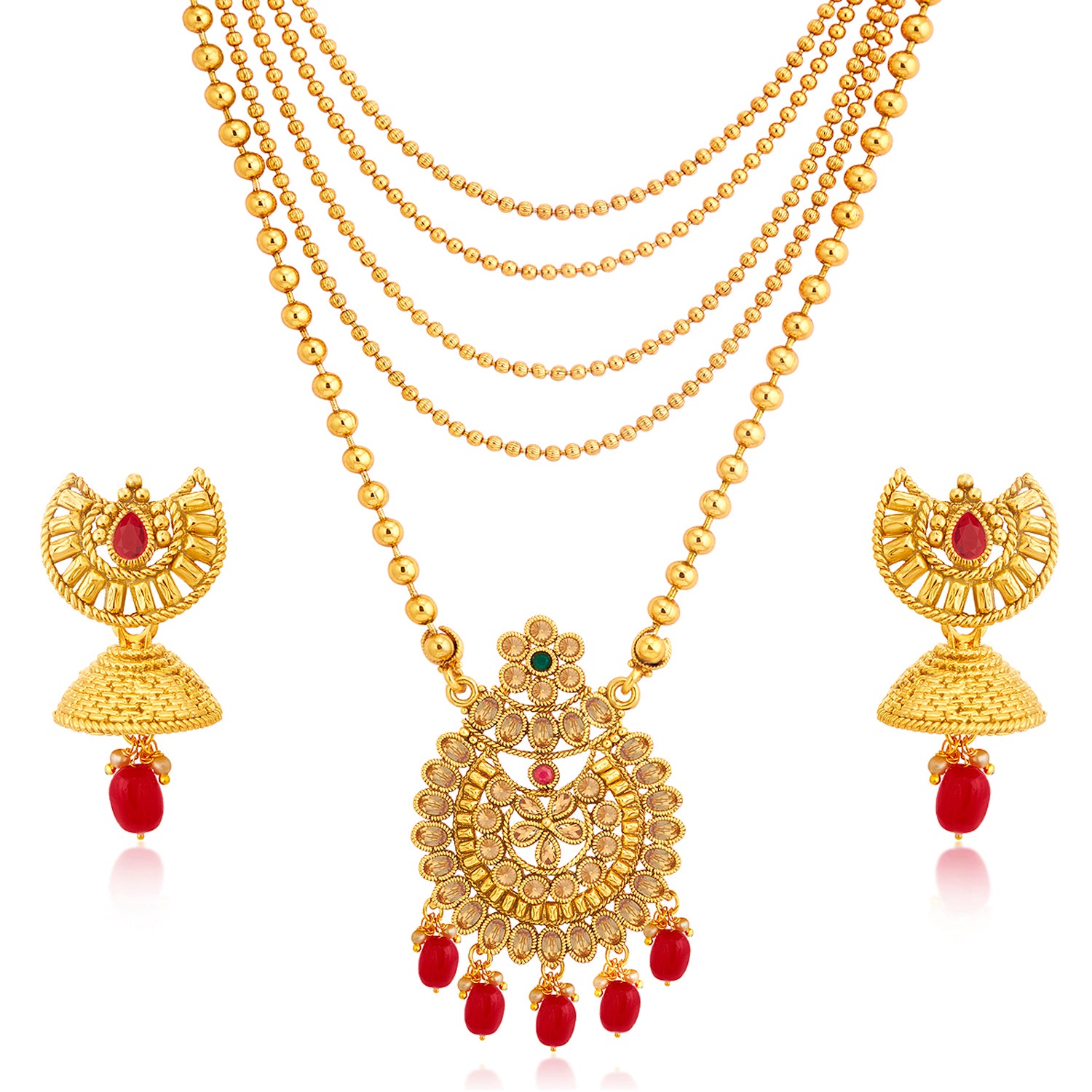 Sukkhi Floral LCT Gold Plated Long Haram Necklace Set For Women