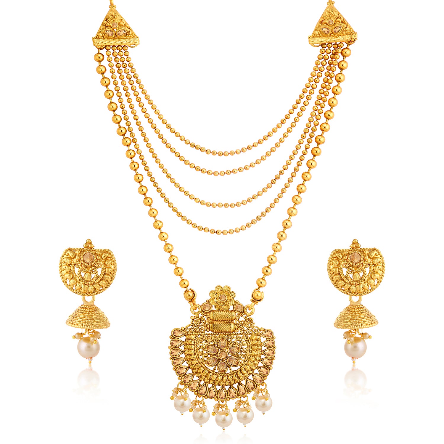 Sukkhi Gleaming LCT Gold Plated Pearl Long Haram Necklace Set For Women