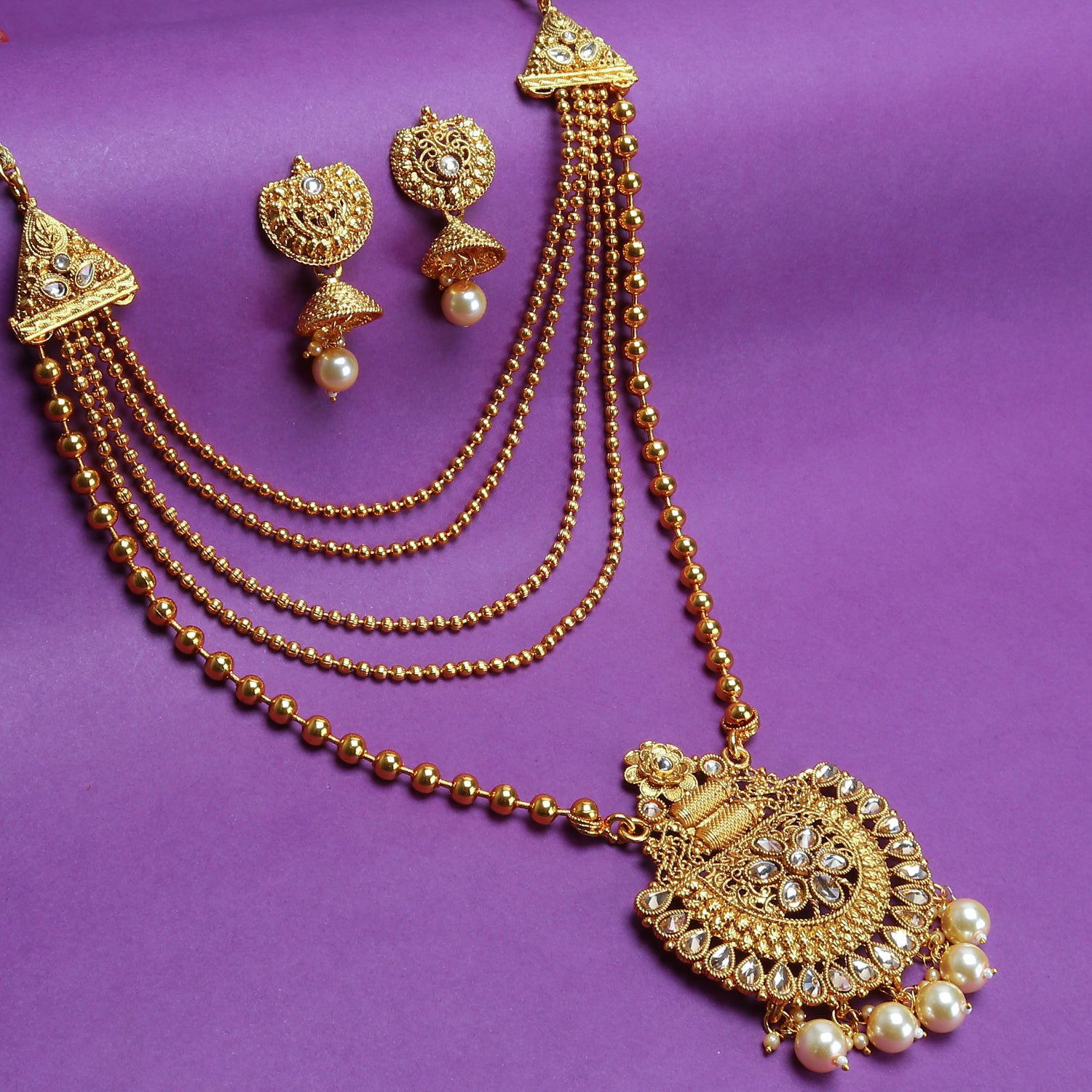 Sukkhi Gleaming LCT Gold Plated Pearl Long Haram Necklace Set For Women