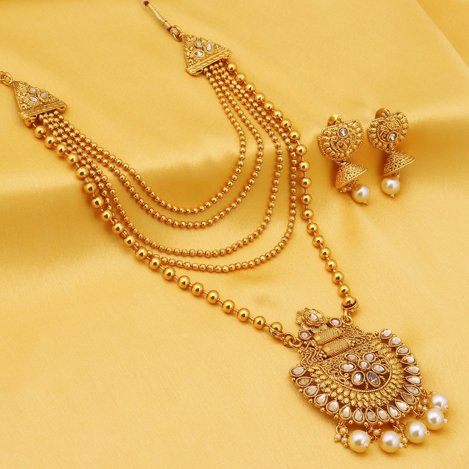 Sukkhi Gleaming LCT Gold Plated Pearl Long Haram Necklace Set For Women