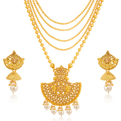 Sukkhi Leafy LCT Gold Plated Long Haram Necklace Set For Women