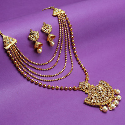 Sukkhi Leafy LCT Gold Plated Long Haram Necklace Set For Women