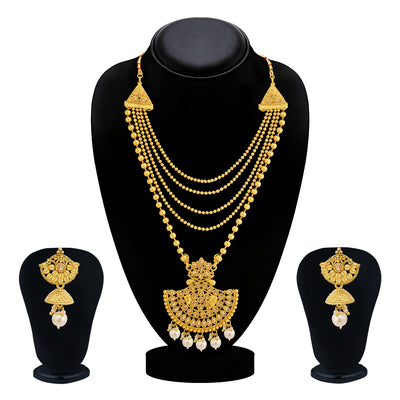 Sukkhi Leafy LCT Gold Plated Long Haram Necklace Set For Women