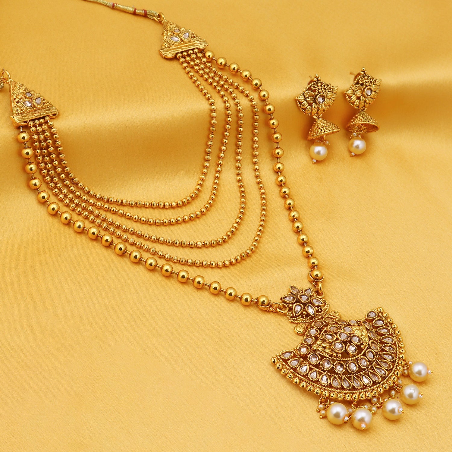 Sukkhi Leafy LCT Gold Plated Long Haram Necklace Set For Women