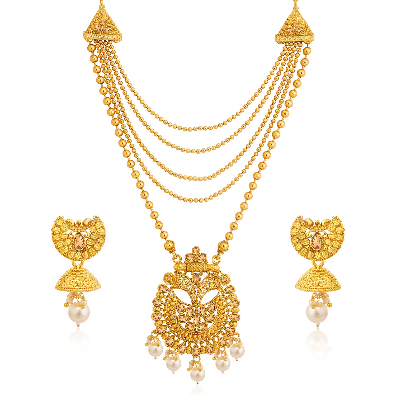 Sukkhi Gleaming LCT Gold Plated Pearl Long Haram Necklace Set For Women