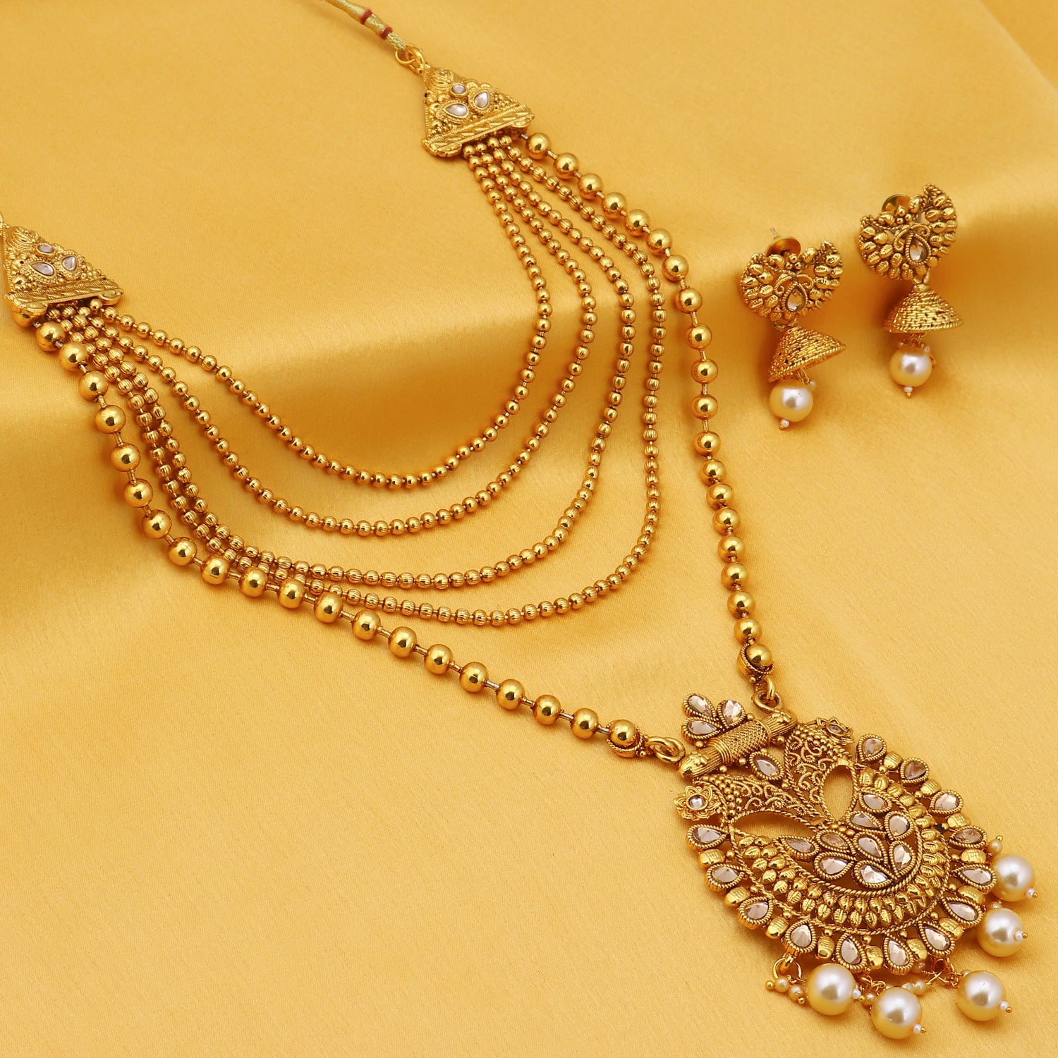 Sukkhi Gleaming LCT Gold Plated Pearl Long Haram Necklace Set For Women