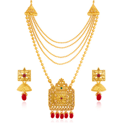 Sukkhi Classic Gold Plated Long Haram Necklace Set For Women