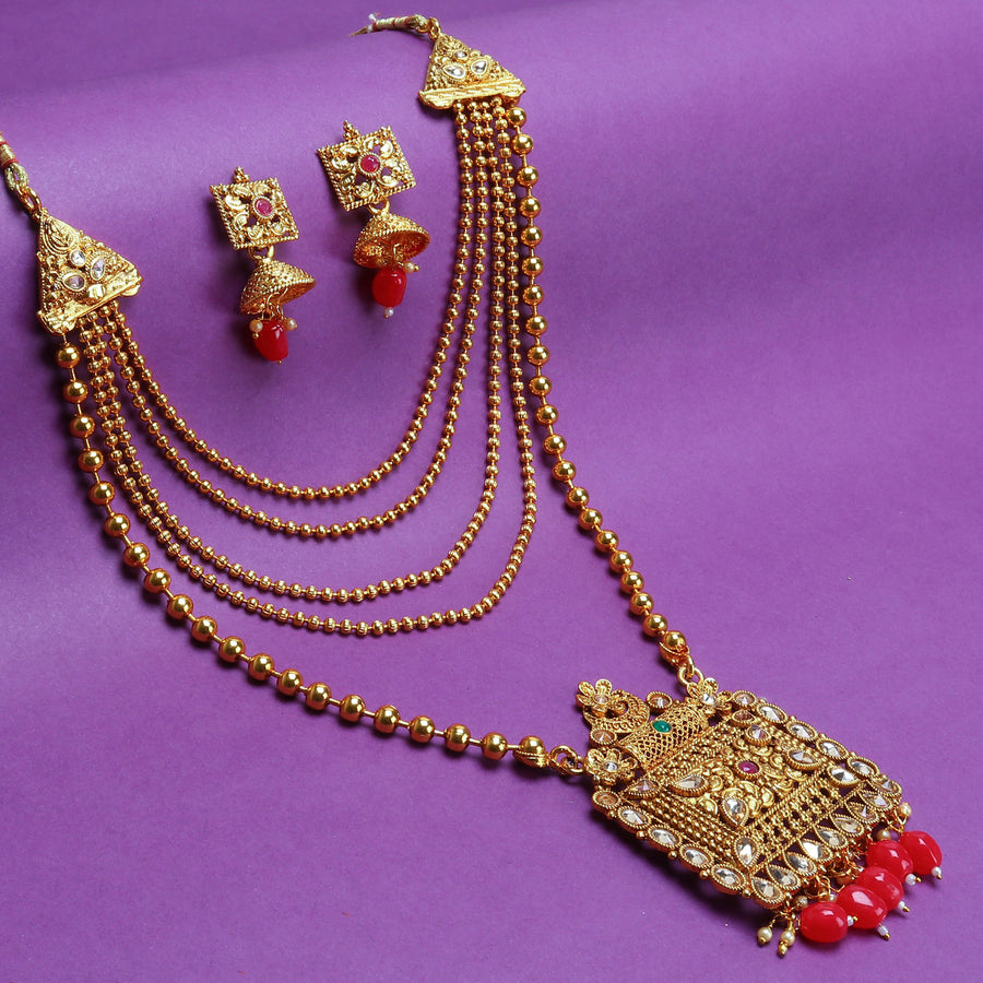 Sukkhi Classic Gold Plated Long Haram Necklace Set For Women