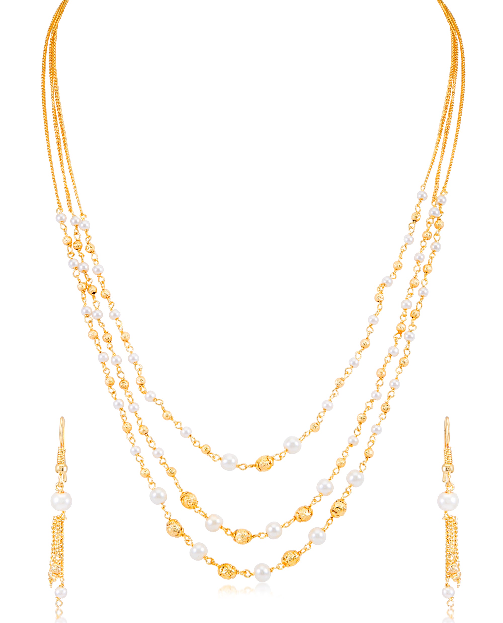 Sukkhi Modern 3 String Gold Plated Necklace Set for Women