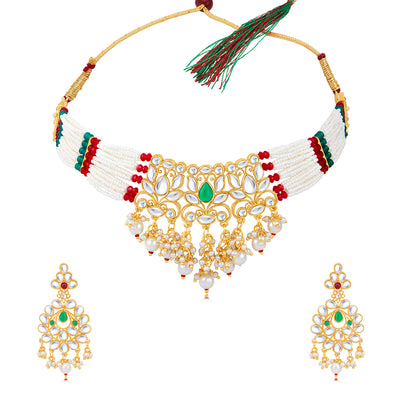 Sukkhi Glorious Pearl Gold Plated Kundan Choker Necklace Set for Women