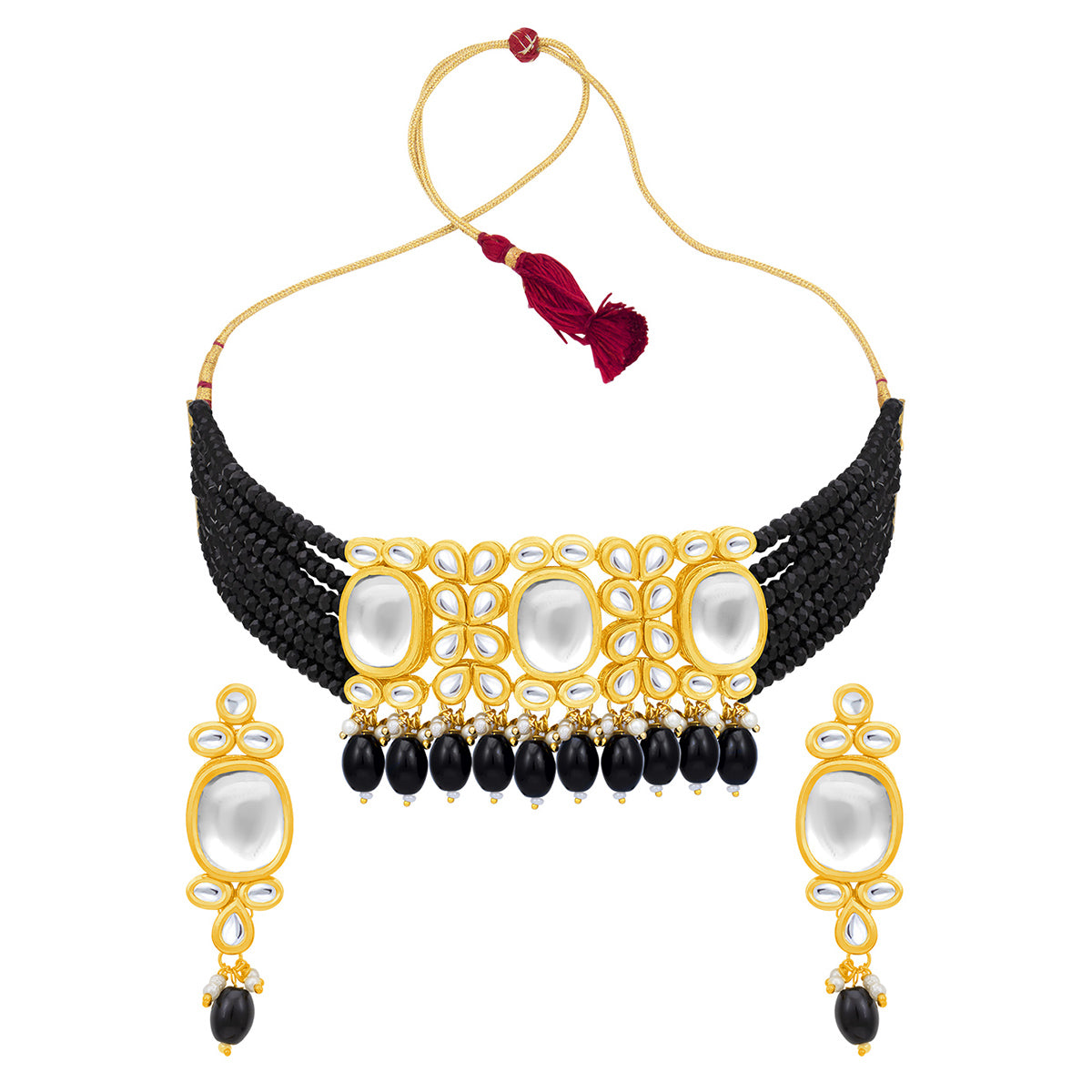 Sukkhi Delightful Pearl Gold Plated Kundan Choker Necklace Set for Women (NS100442)