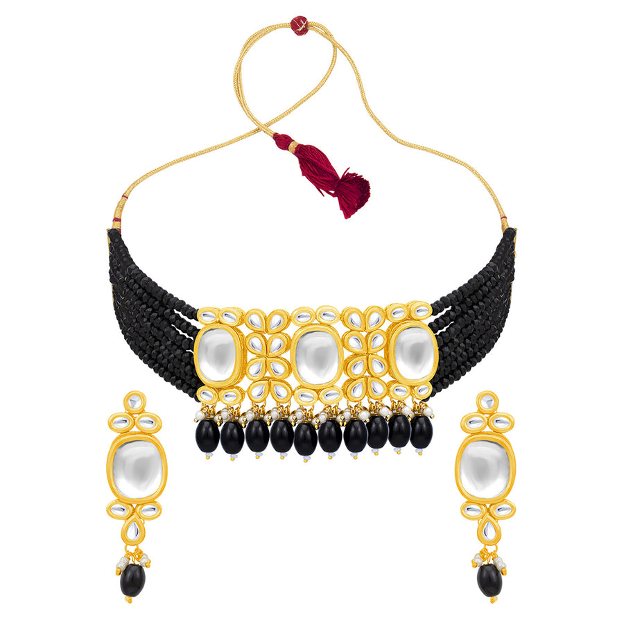 Sukkhi Delightful Pearl Gold Plated Kundan Choker Necklace Set for Women (NS100442)