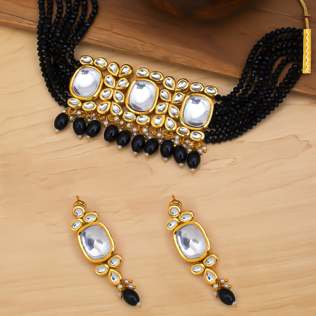 Sukkhi Delightful Pearl Gold Plated Kundan Choker Necklace Set for Women (NS100442)