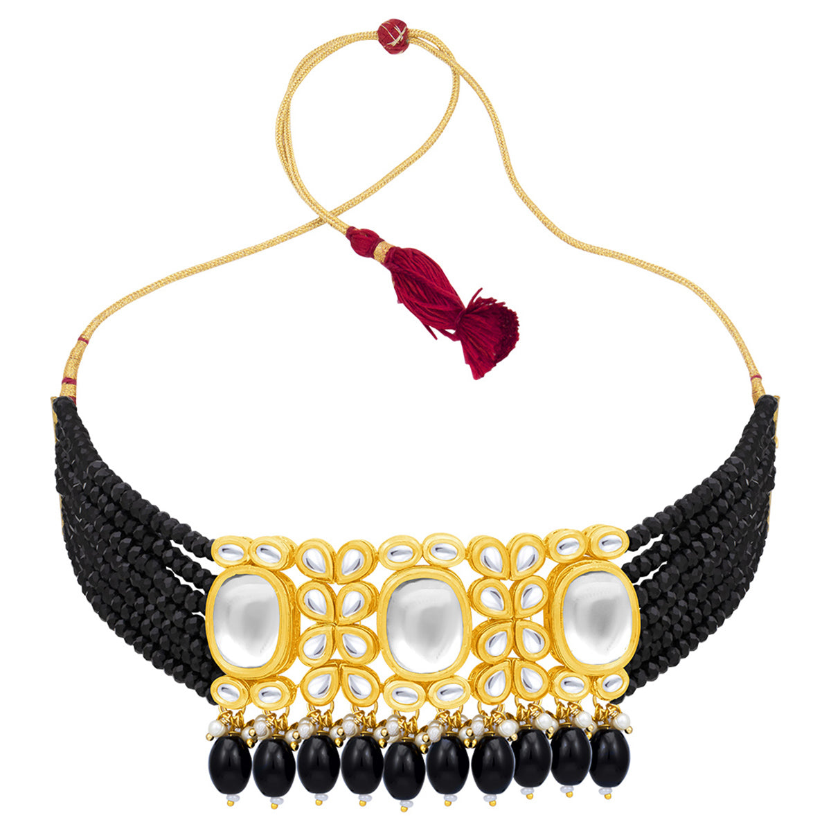 Sukkhi Delightful Pearl Gold Plated Kundan Choker Necklace Set for Women (NS100442)