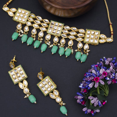 Sukkhi Glimmer Gold Plated Kundan Choker Necklace Set For Women