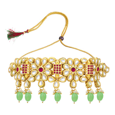 Sukkhi Floral Gold Plated Kundan Choker Necklace Set For Women