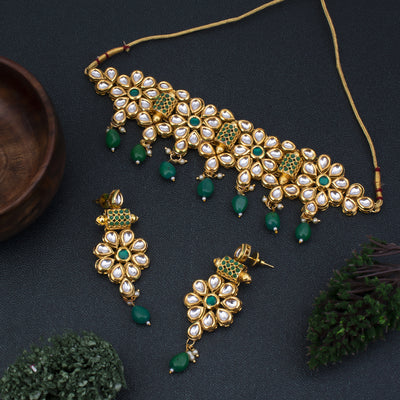 Sukkhi Floral Designer Gold Plated Kundan Necklace Set For Women