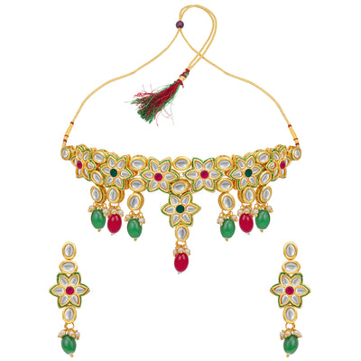 Sukkhi Embellished Floral Gold Plated Choker Necklace Set For Woman