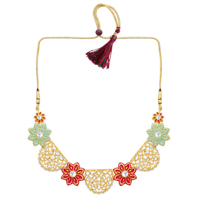 Sukkhi Graceful Gold Plated Designer Floral Choker Necklace Set For Women
