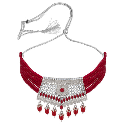 Sukkhi Designer Floral Rhodium Plated Choker Necklace Set For Women