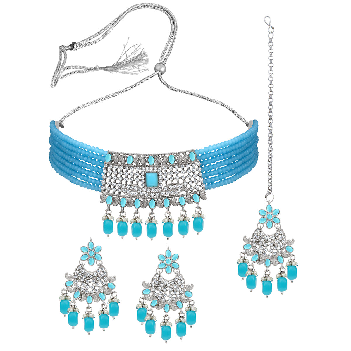 Sukkhi Divine Rhodium Plated Choker Necklace Set For Women