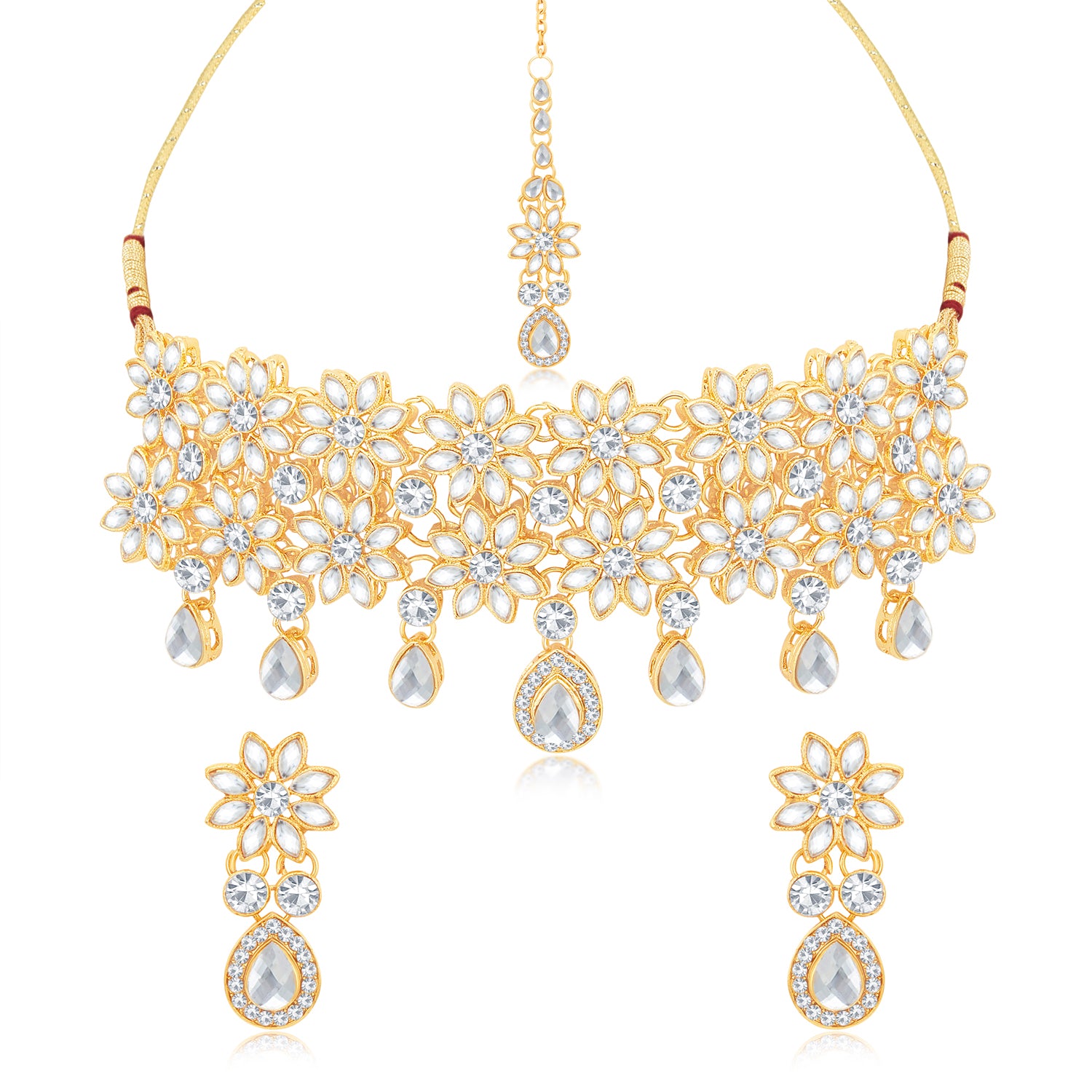 Sukkhi Mesmerizing Gold Plated Floral Choker Necklace Set for Women