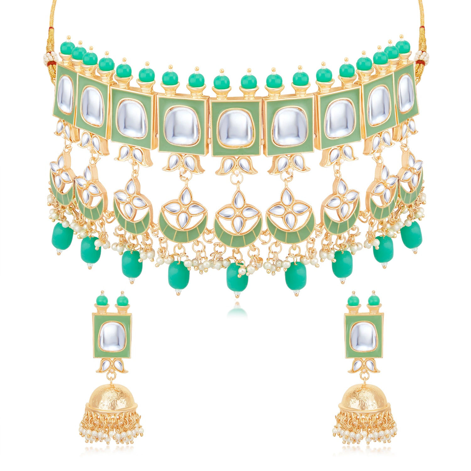 Sukkhi Elegant Gold Plated Meenakari Choker Necklace Set for Women