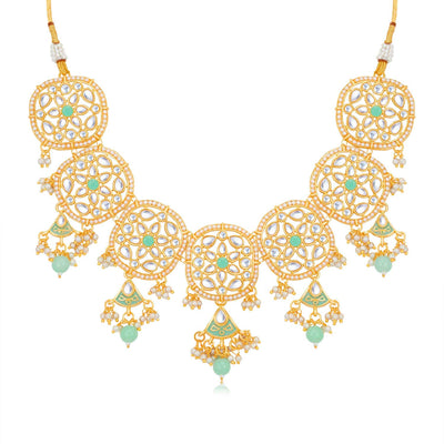 Sukkhi Graceful Gold Plated Kundan & Meenakari Choker Necklace Set for Women