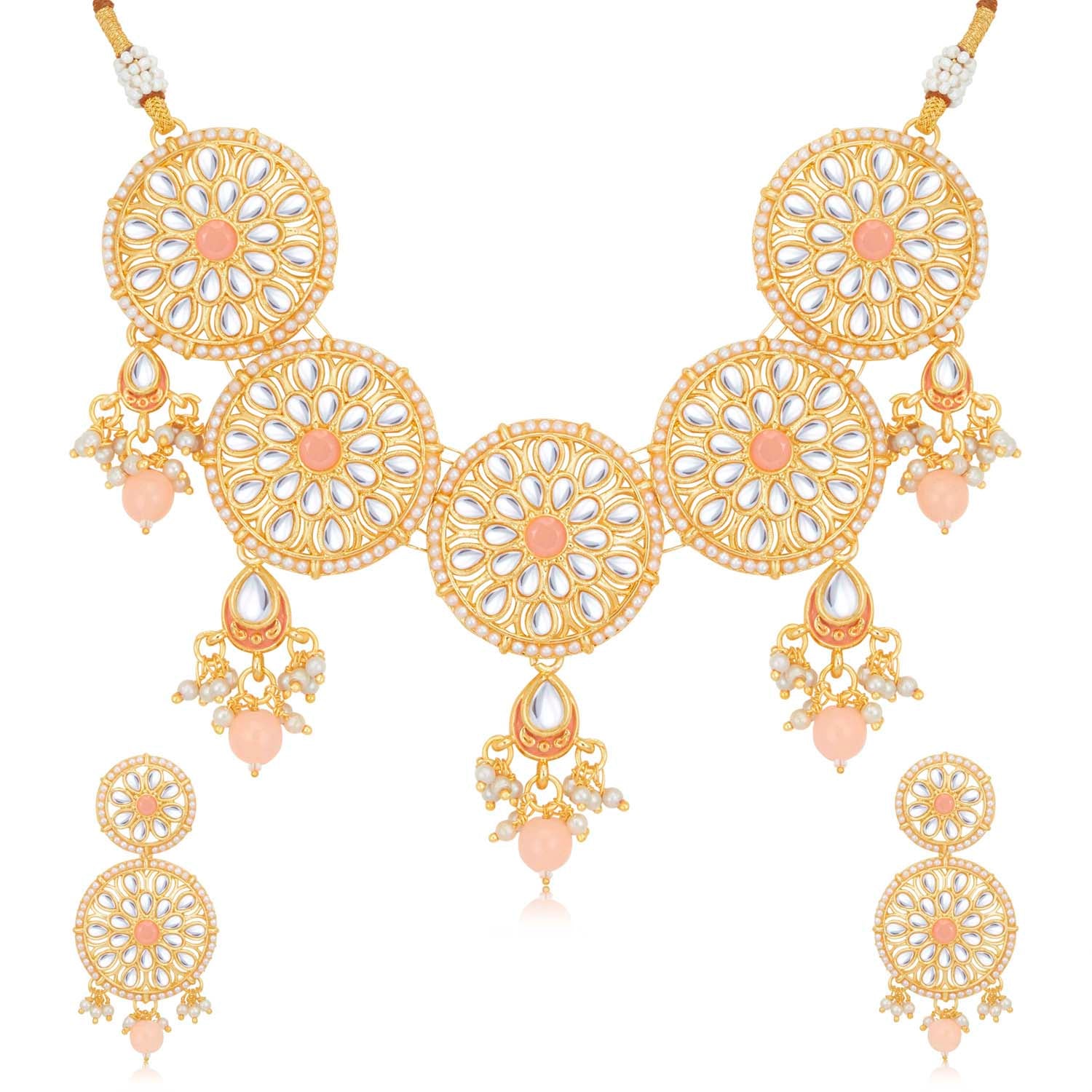Sukkhi Glamorous Gold Plated Kundan & Meenakari Choker Necklace Set for Women