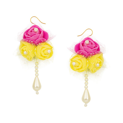 Sukkhi Lovely Pink & Yellow Choker Flower Necklace Set for Haldi & Baby Shower Ceremony