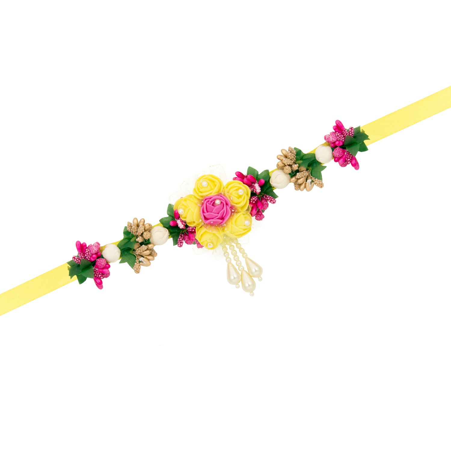 Sukkhi Lovely Pink & Yellow Choker Flower Necklace Set for Haldi & Baby Shower Ceremony
