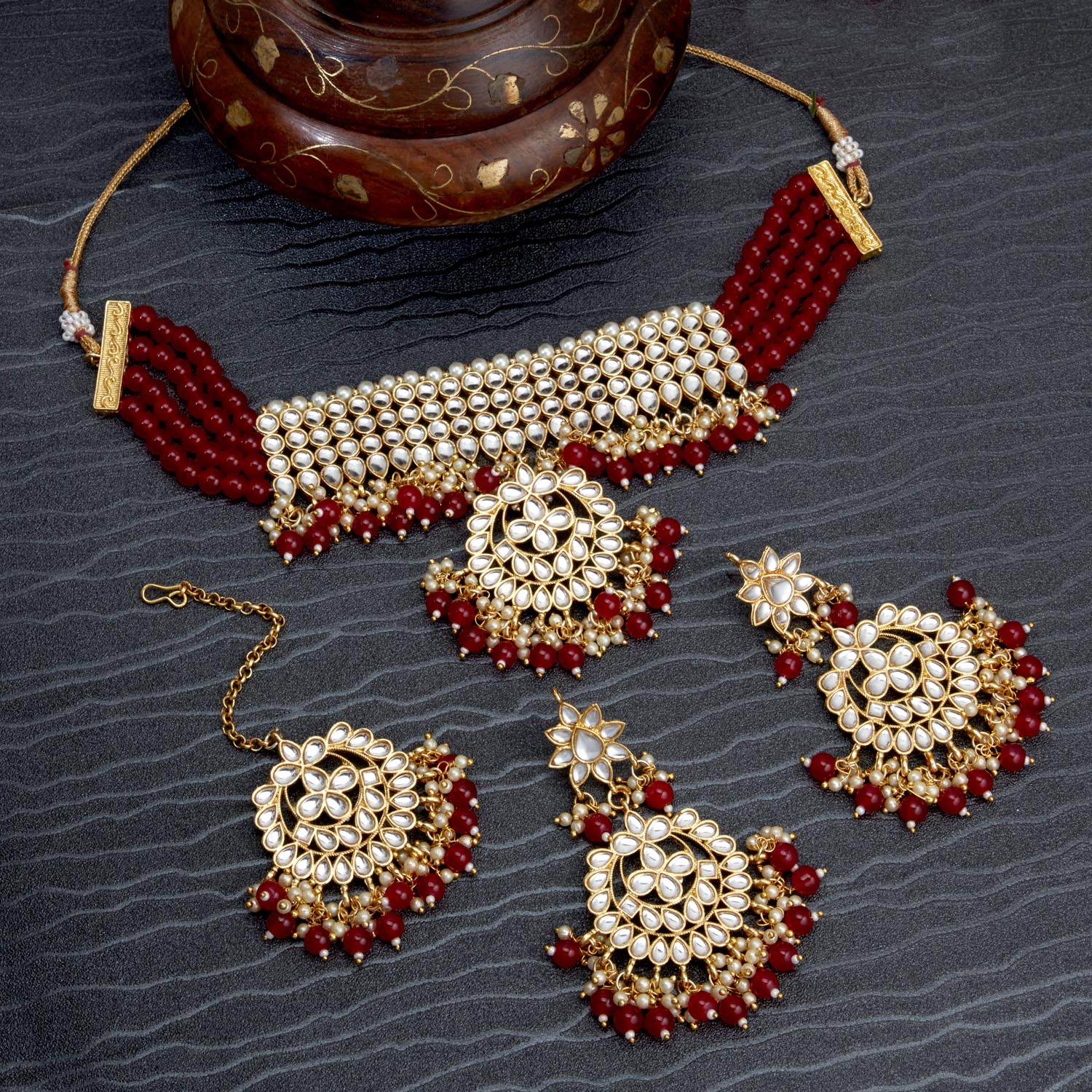 Sukkhi Fascinate Gold Plated Kundan & Pearl Choker Necklace Set for Women