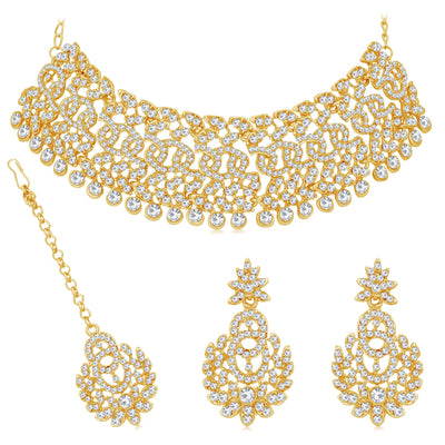 Sukkhi Padmavti Traditional Rhodium Plated Austrian Diamond Choker Necklace Set for Women